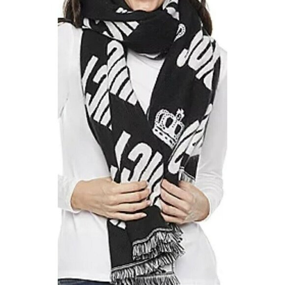 Juicy Couture Accessories - Juicy Couture NWT Black White Crown Juicy Spellout‎ 72” Knit Scarf